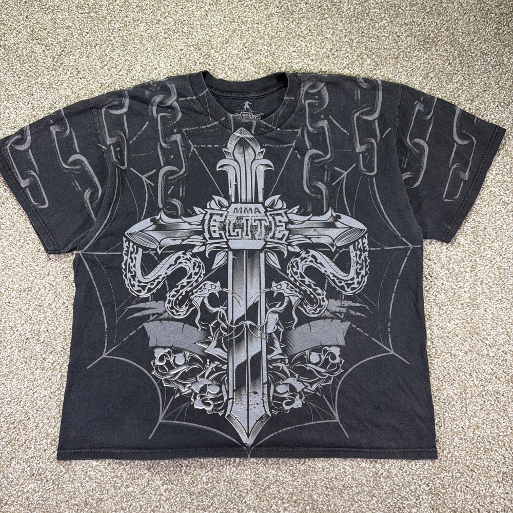 MMA Elite Black Shirt AOP Chains Cross Size XL Black Essentials Chuck Liddell